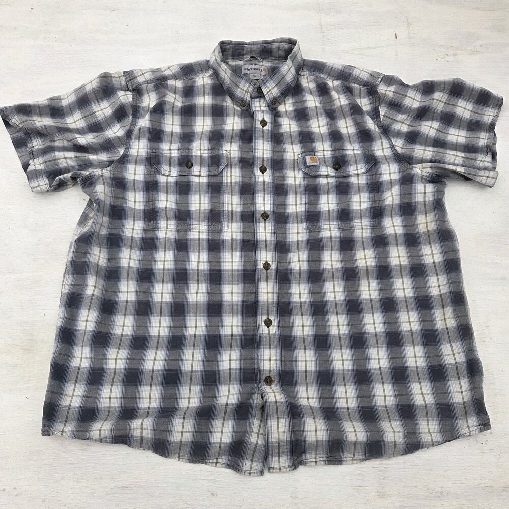 Carhartt Shirt Men’s XL Blue Plaid Original Fit Short Sleeve Button Up Workwear